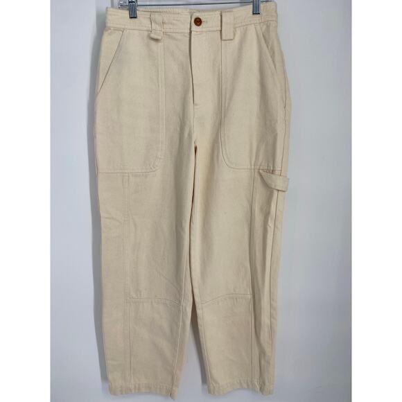 Alex Mills Jeans Women’s 8 Cream Wide Leg Cargo Denim Coastal Nautical - Picture 1 of 9